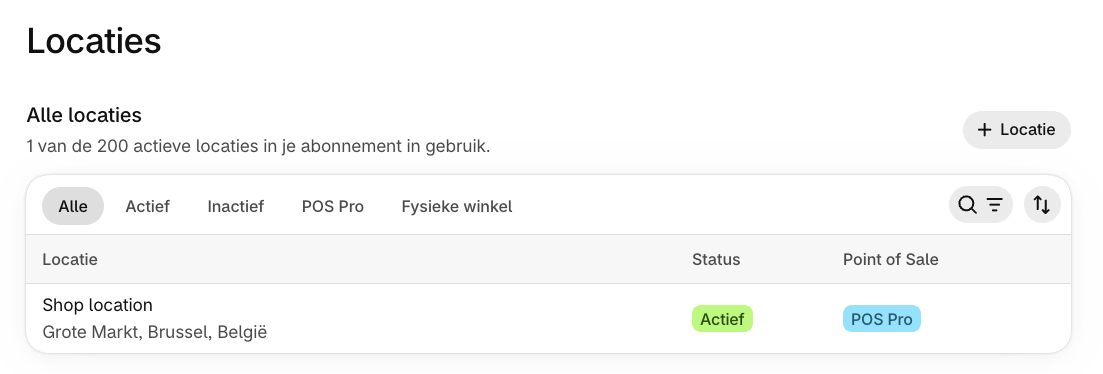 Shopify-instellingen Locaties met de winkellocatie en POS Pro